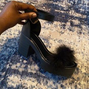 Black Heels with fluffy strap